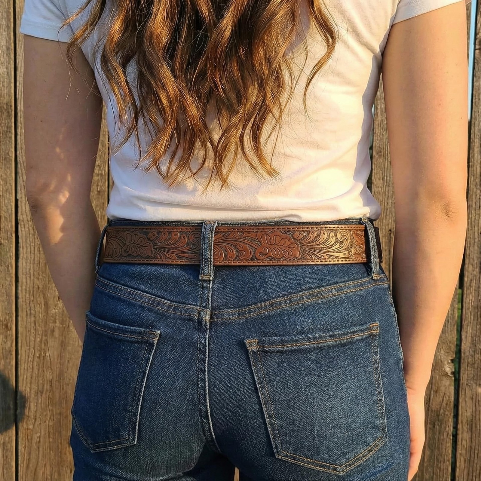 BC Belts Western Leather Belt Strap – 1.5” Wide with Embossed Scrollwork W