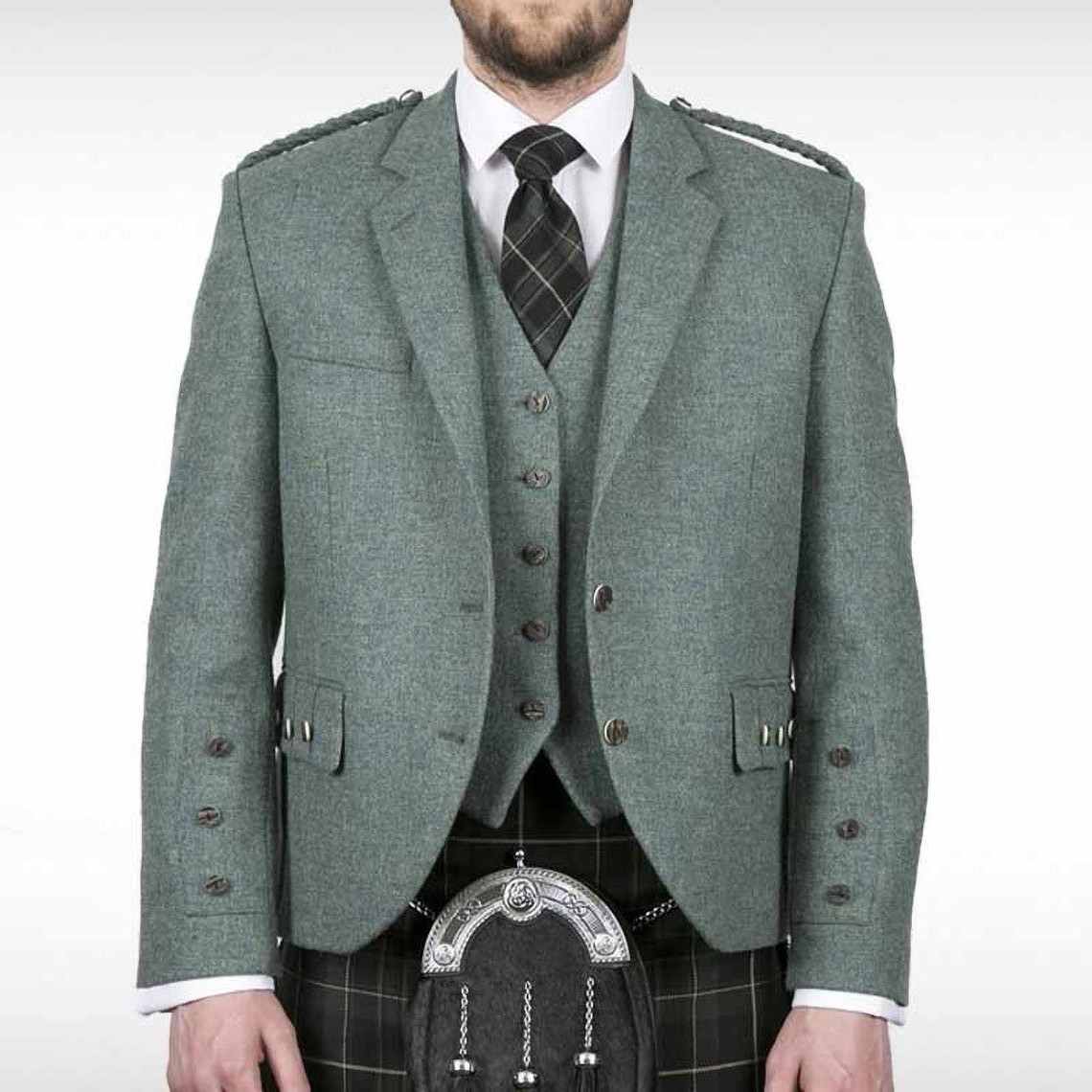 Lovat Green Crail Jacket & 5 Button Waistcoat Herringbone tweed