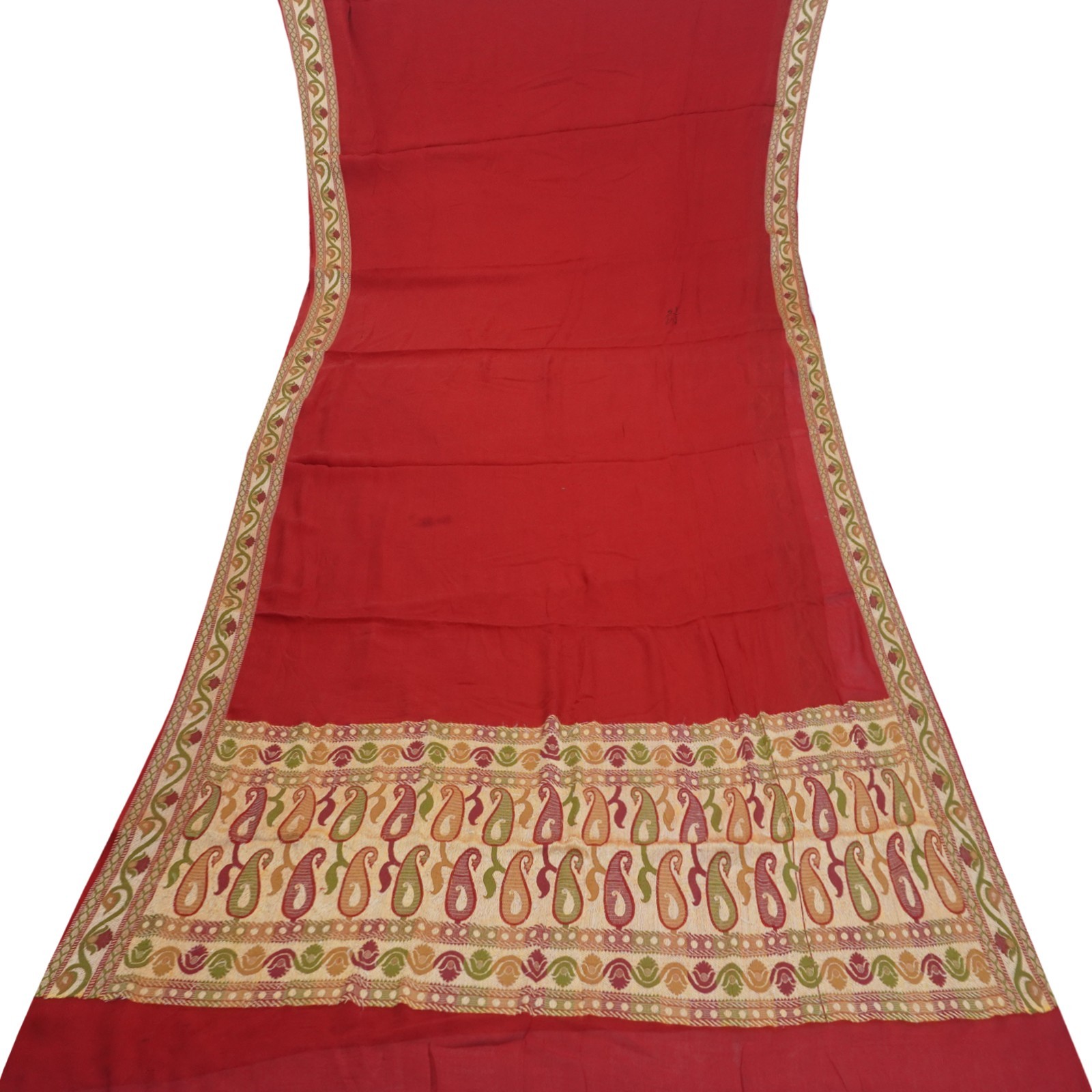 Vintage Red Sarees 100% Pure Crepe Silk Woven Indian Sari 5YD Soft Craft Fabric