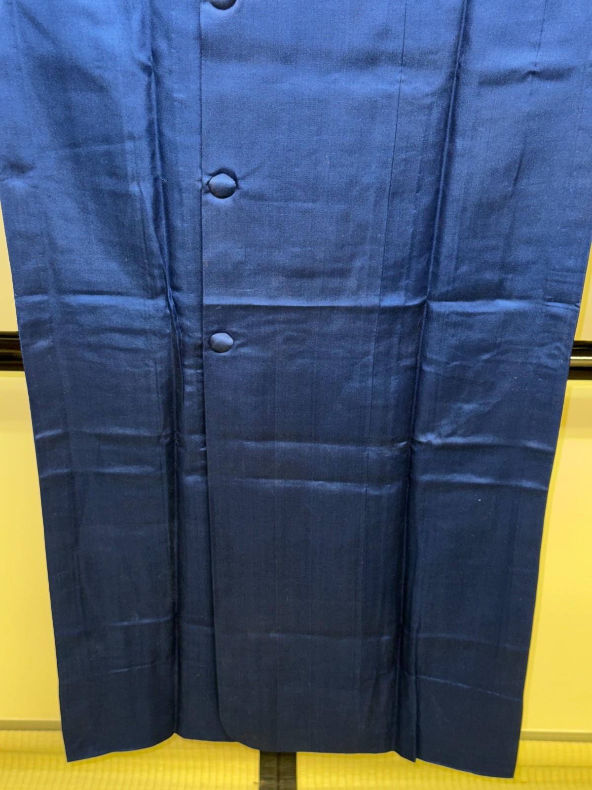 Japanese Vintage Kimono Michiyuki Jacket Polyester Blue Traditional 49 in