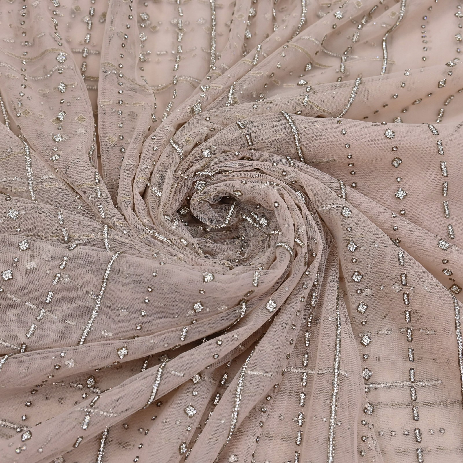 Vintage Pink Net Saree Heavy Hand Embroidery Sari 6 Yards Soft Mesh Fabric