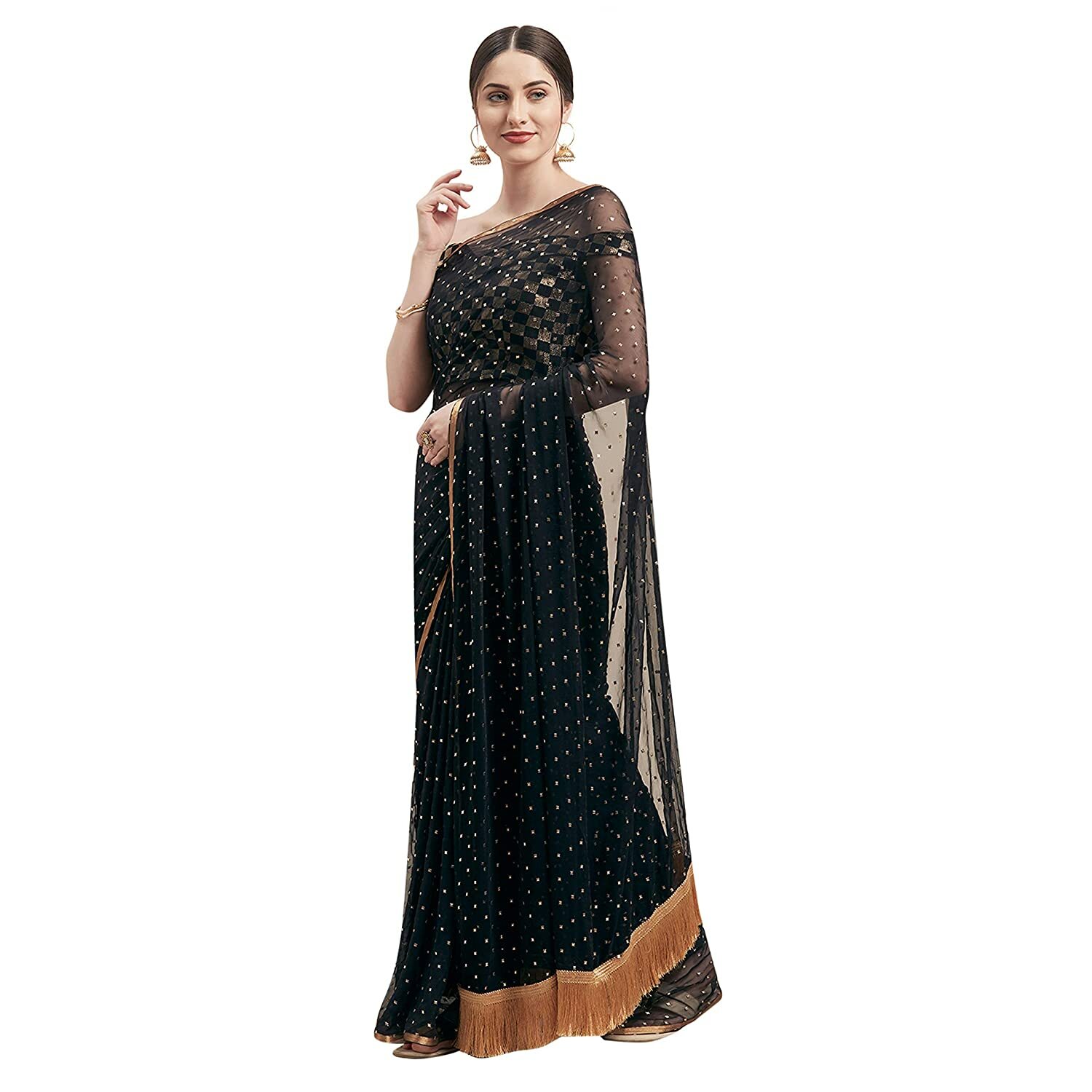 New Womanista Women’s Jacquard Georgette Saree with un-stitched Blouse