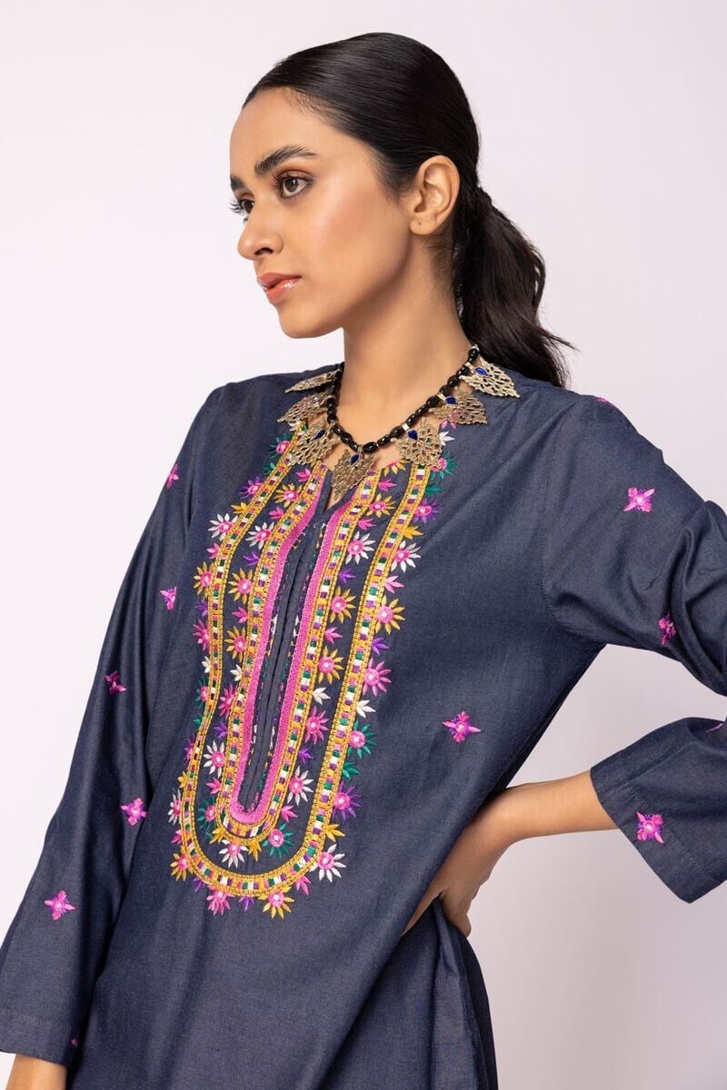 NWT KHAADI Sizes 14, 10 Embroidered Denim Kameez Fall Winter Pakistani Designer