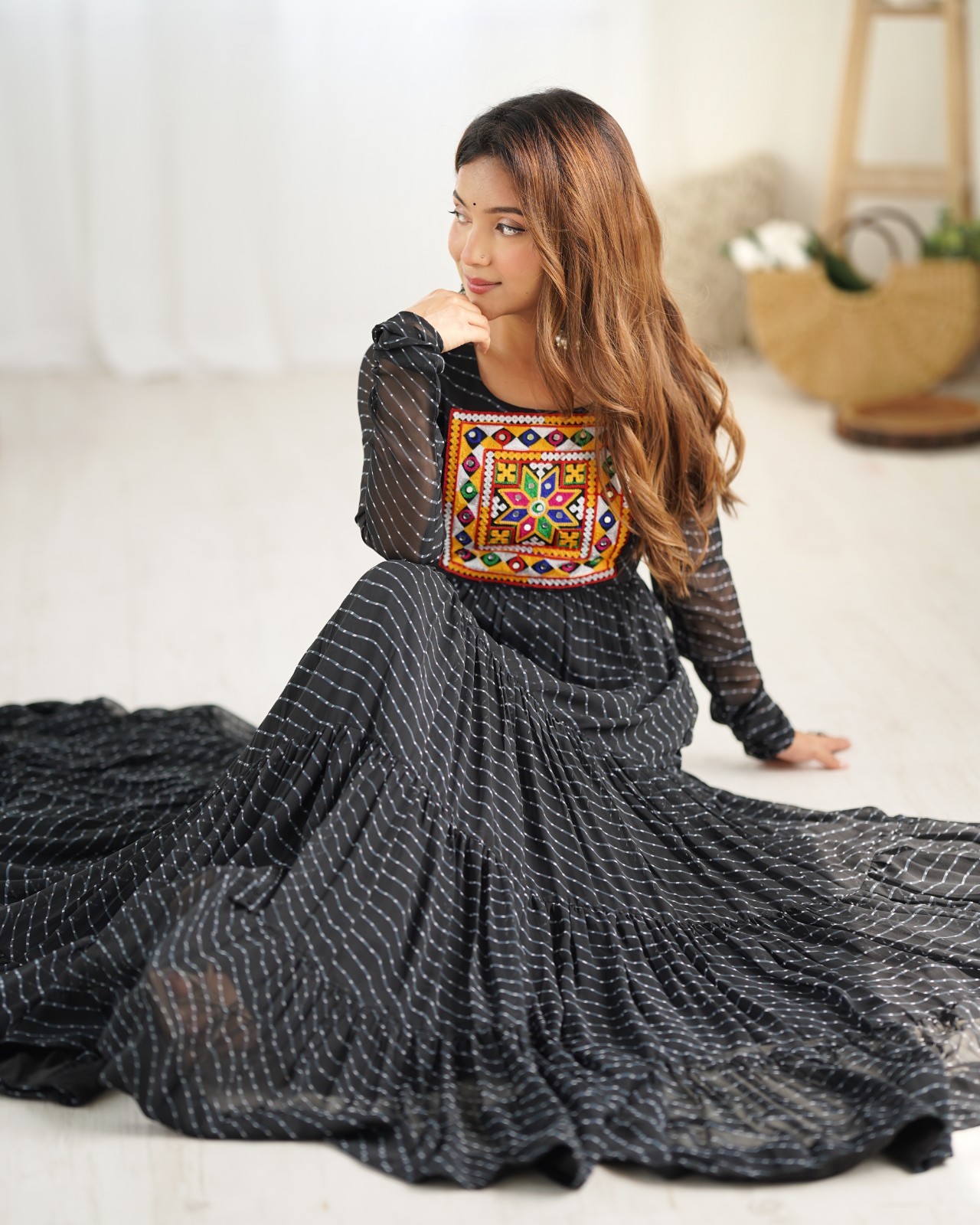 Fancy Gamthi Work Kurti Festive Wear Indian Traditional Long Tunic For Women’s