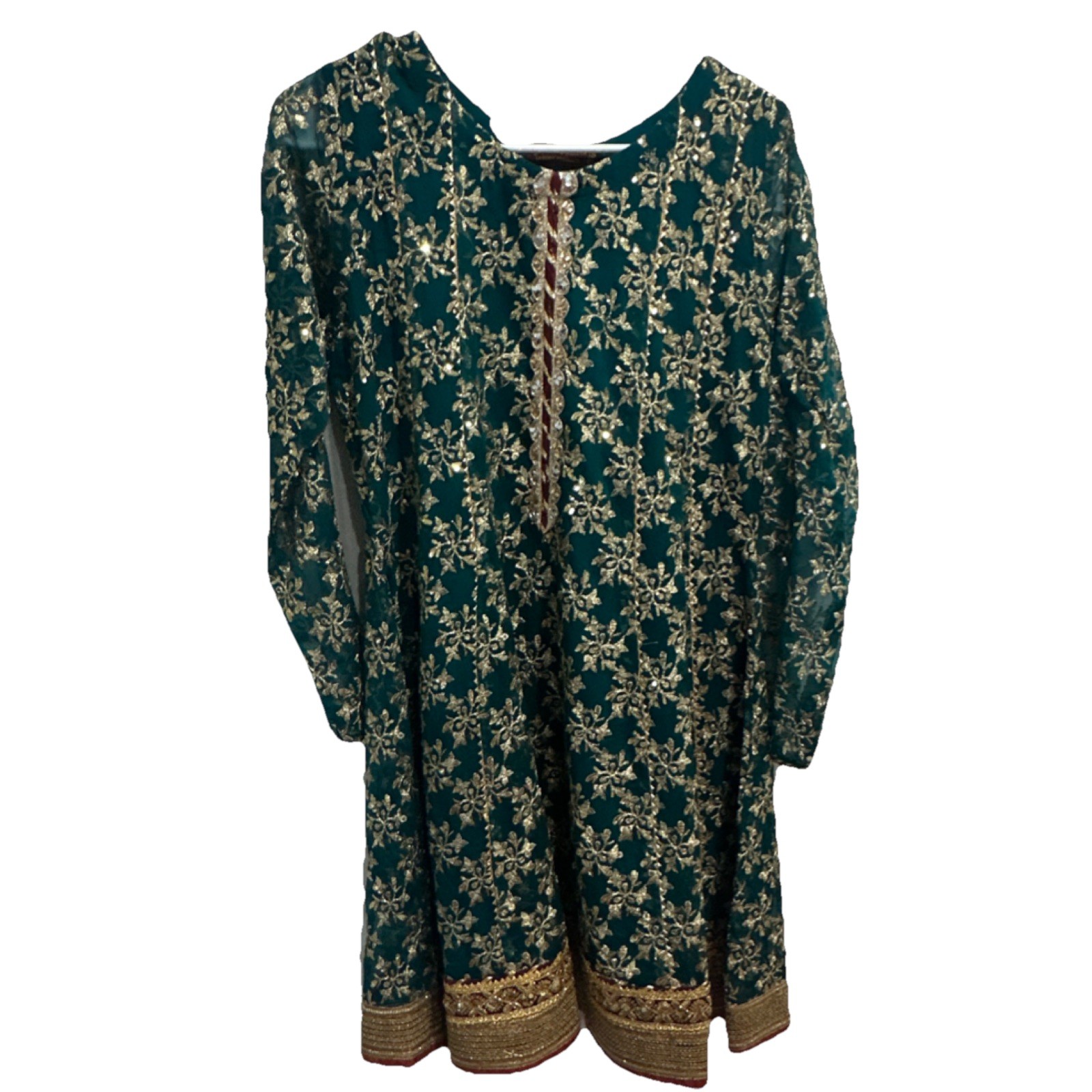 Green Chiffon Palazzo 3- piece Suit with Gold Embroidery and Dupatta for Women