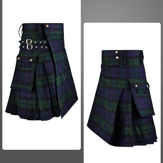 Black Watch Tartan Utility Kilt Package – Acrylic Wool Kilt, Hose, Flashes