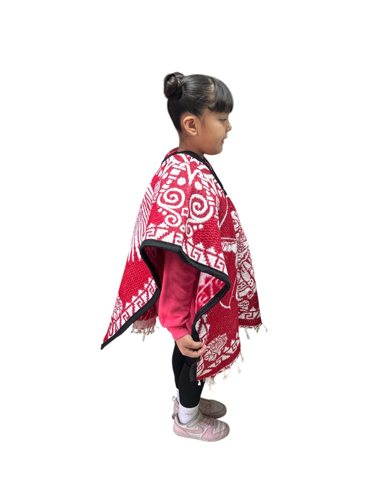 KIDS AZTEC PONCHO , UNISEX , BLANKET GABAN ,6-12 YEARS , RED & WHITE