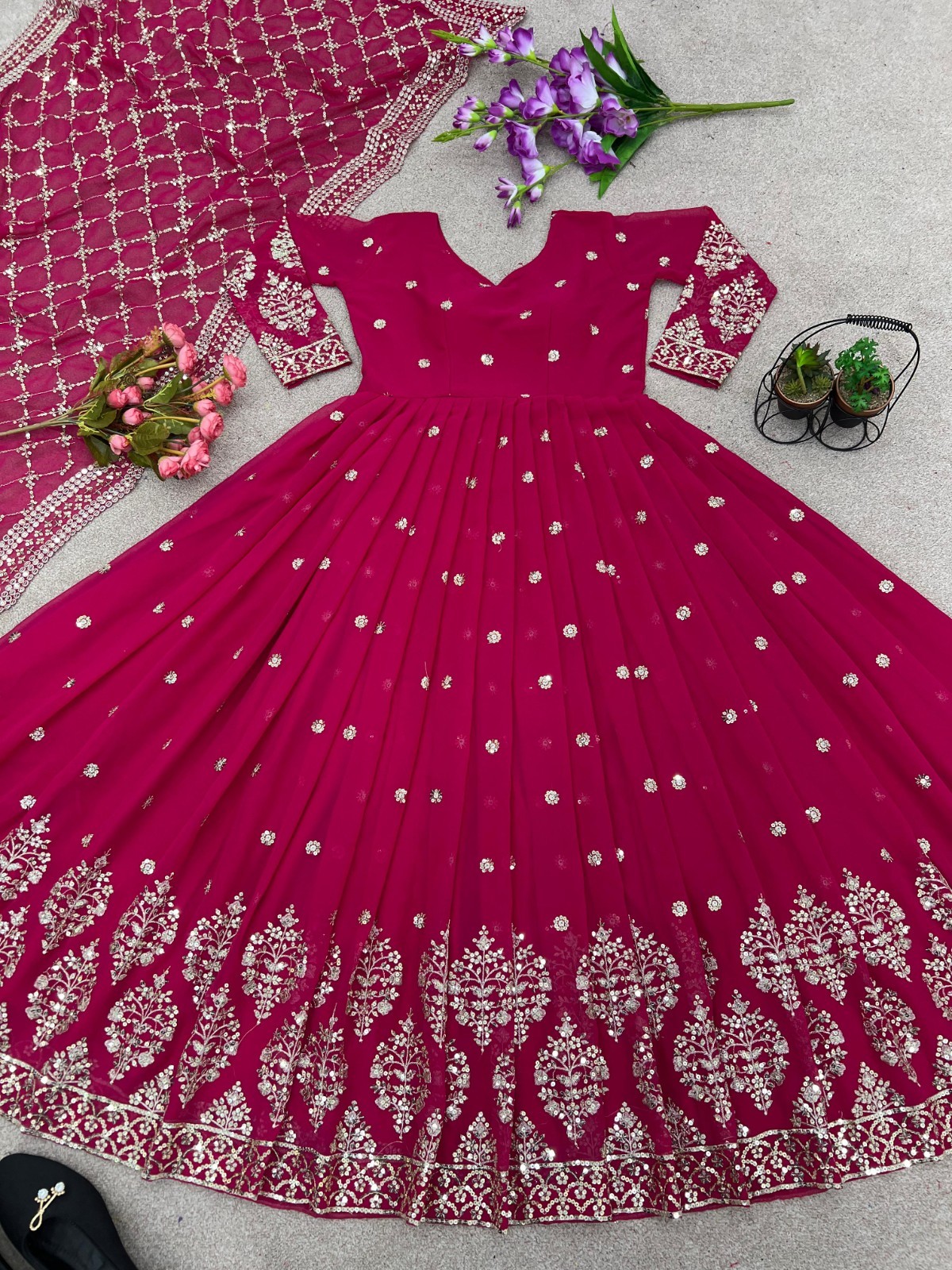 Designer Indian Pakistani Anarkali Suit Beautifu Party Wear Gown and Dupatta Set