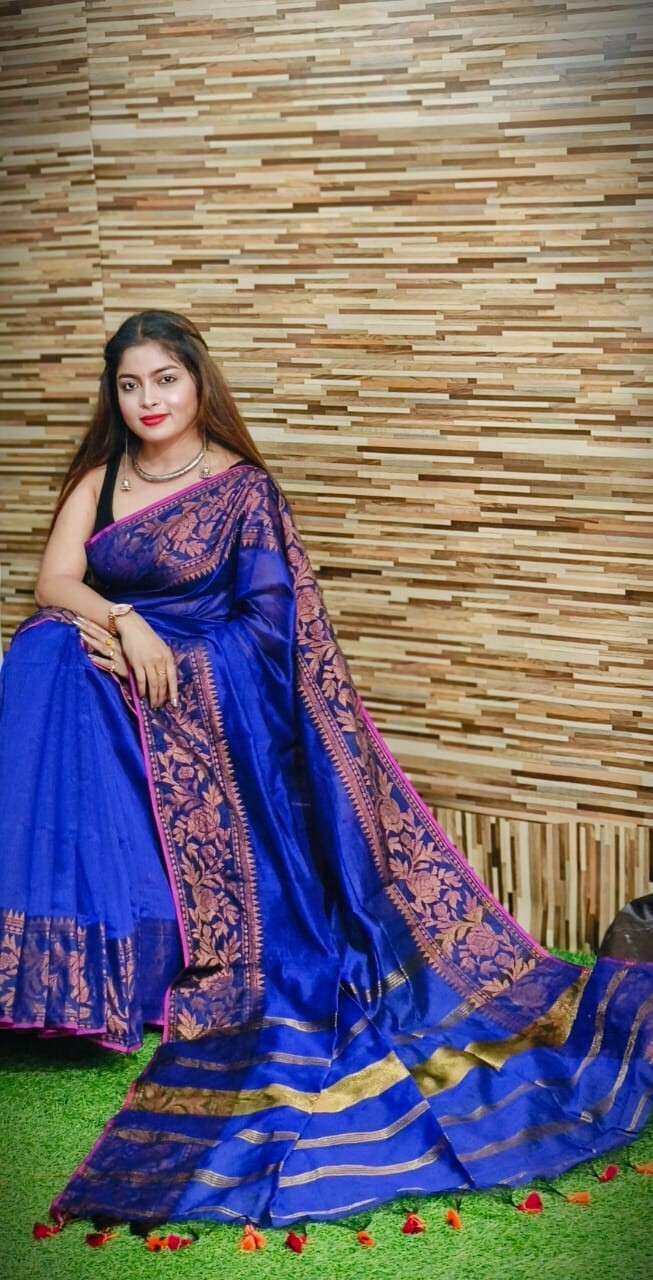 HANDLOOM SILK COTTON COPPER ZARI WEAVING BORDER SAREE