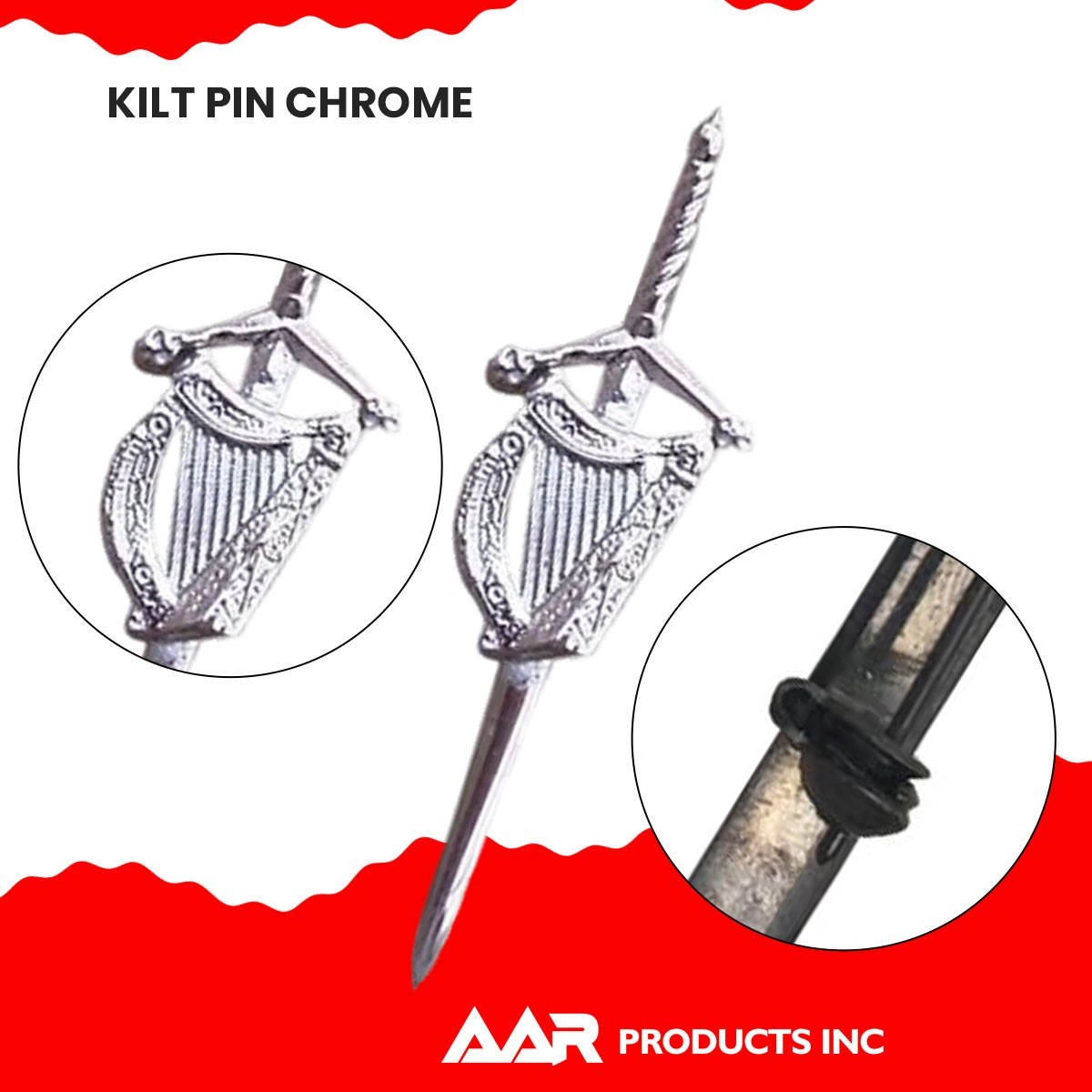 New Irish Harp kilt Pin 4″ Highland Chrome Finish Scottish Kilt Pins Brass AAR