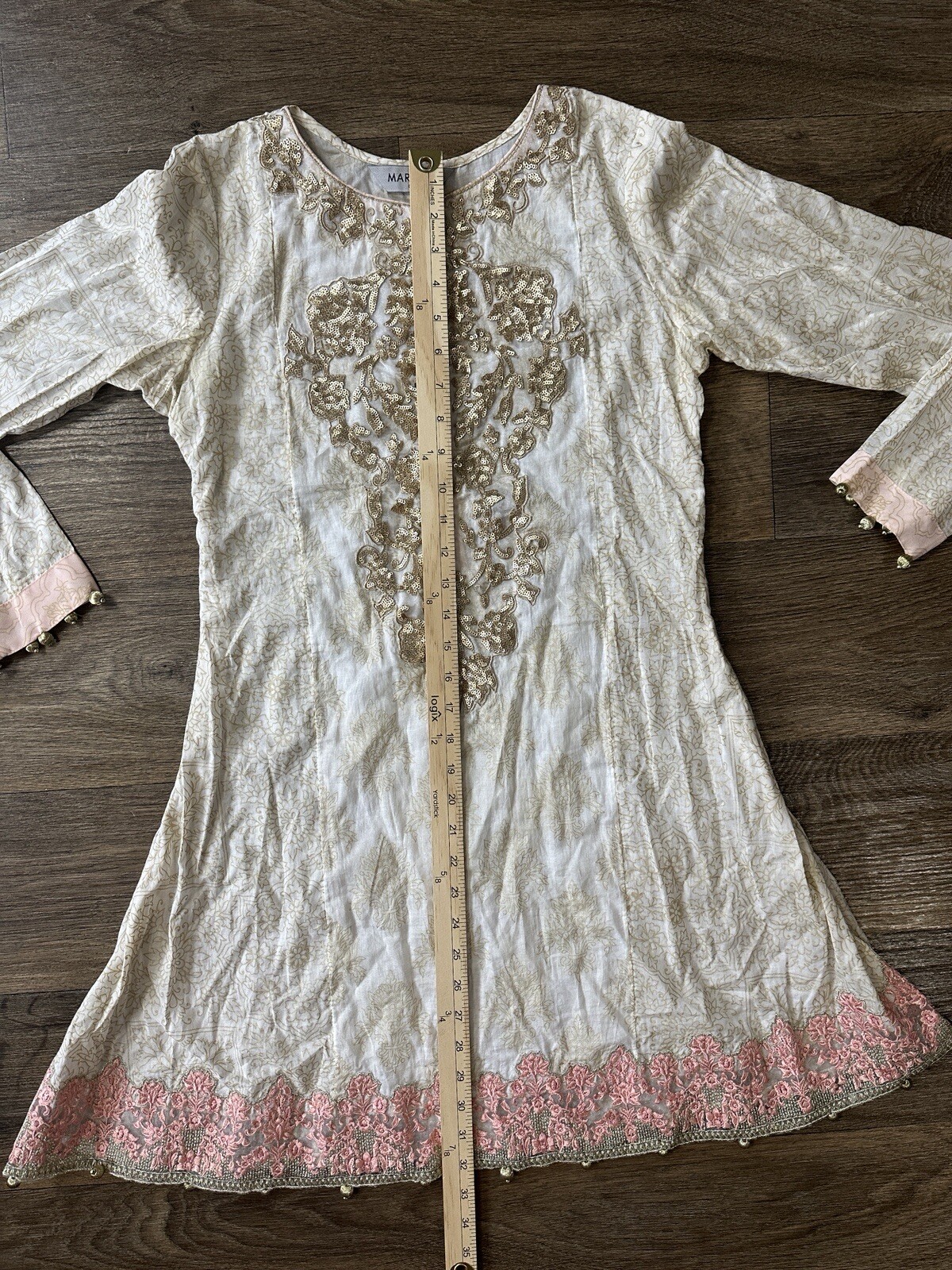 Maria.B. Off-White Embroidered Cotton Kurti Pink Lace Detailing S
