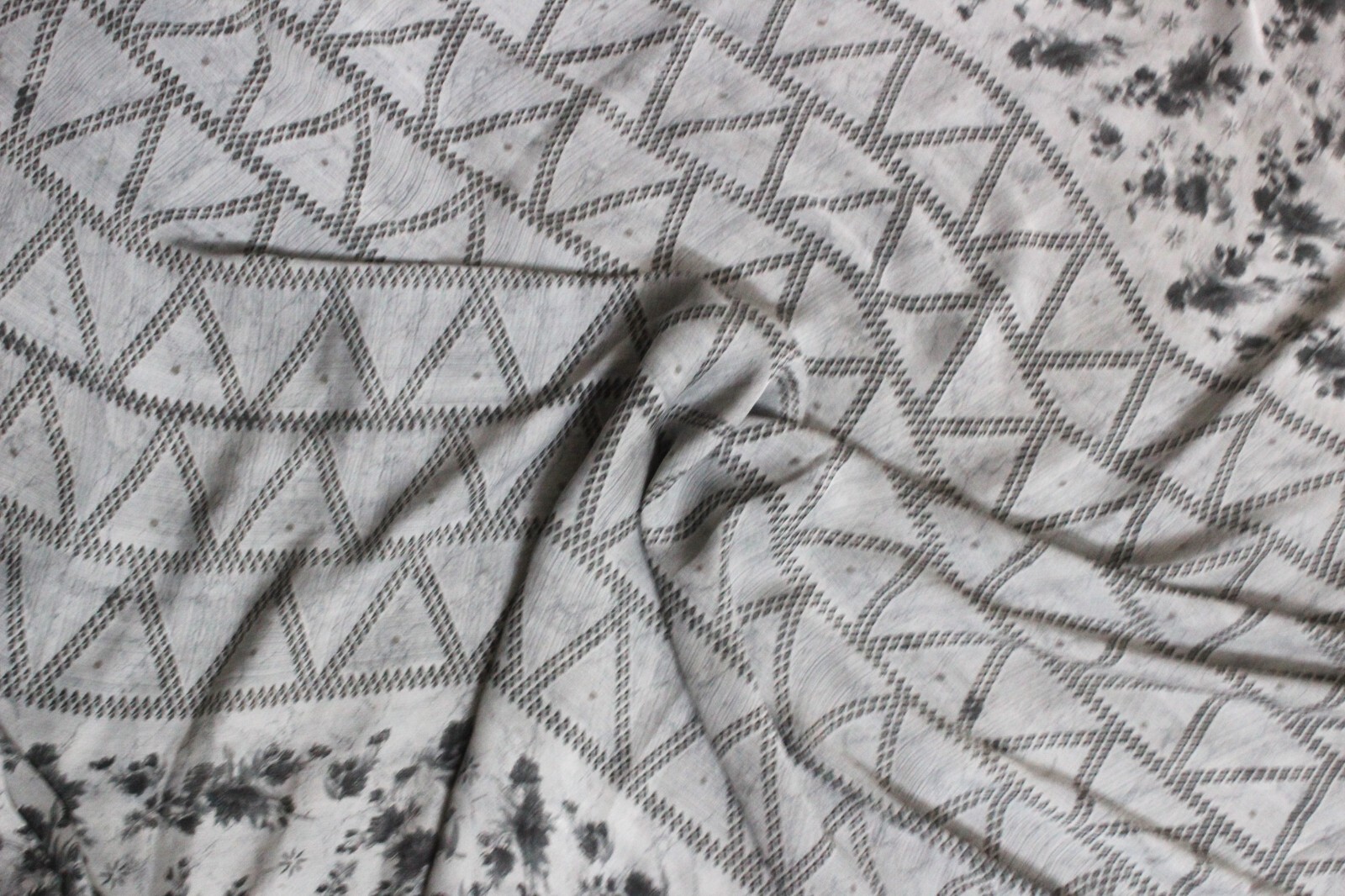 Gray Printed Saree Vintage Sewing Dress Women Wrap Used Sari Material Dress 5YD