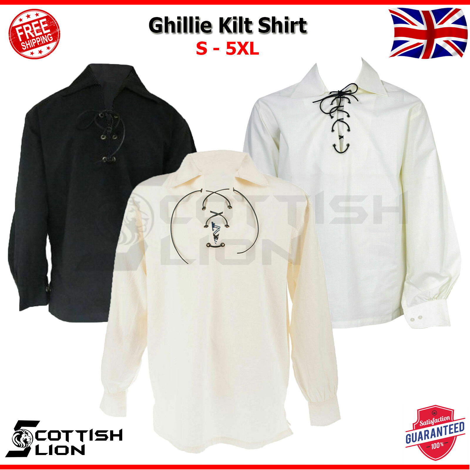 SCOTTISH MEN’S GHILLIE LACE UP KILT SHIRTS JACOBITE SHIRT TRADITIONAL DRESSING
