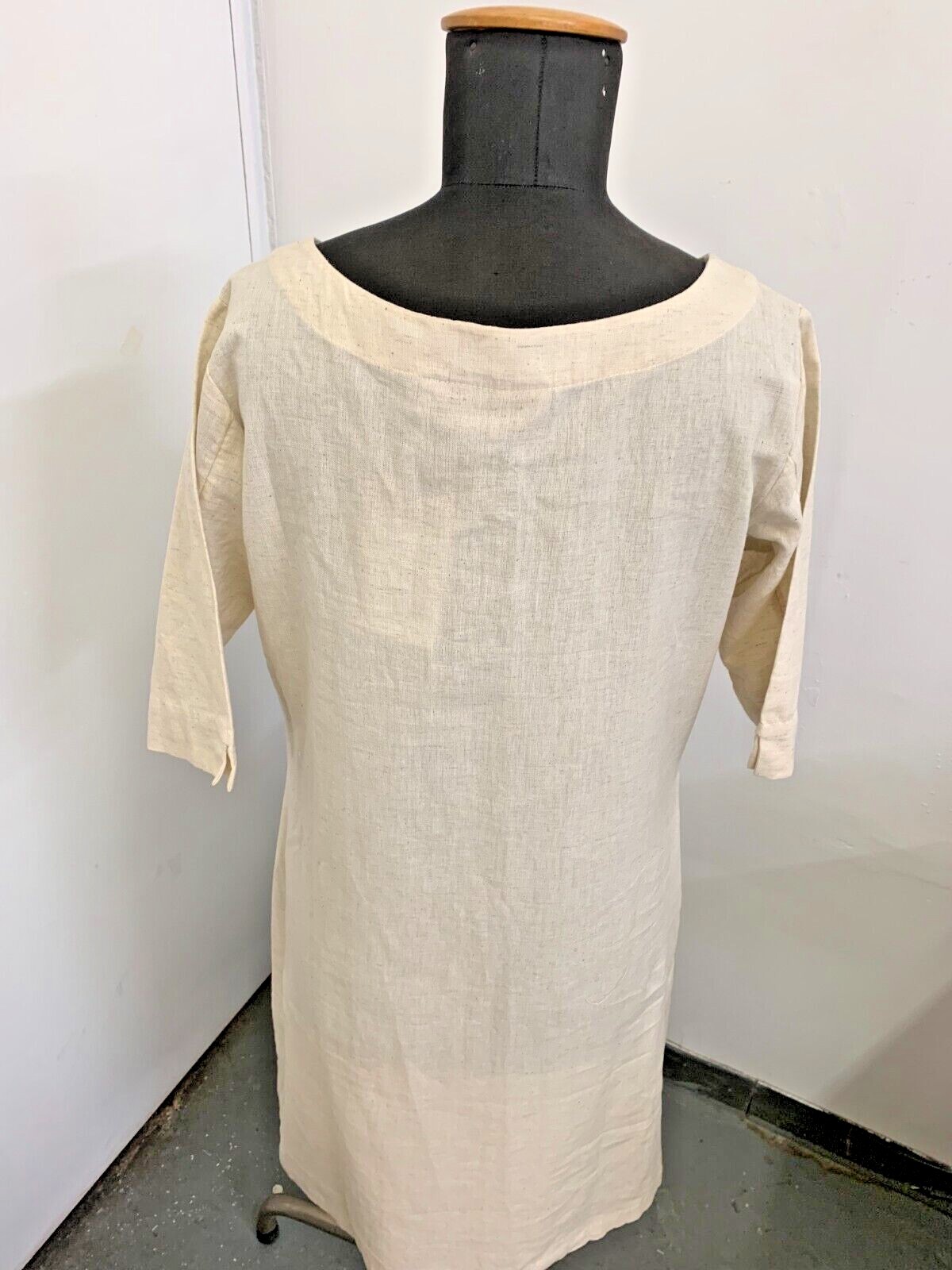 New Linen Blend Small Kurta Boat Neck Dress Utsa Long Tunic Shift Cotton Beige