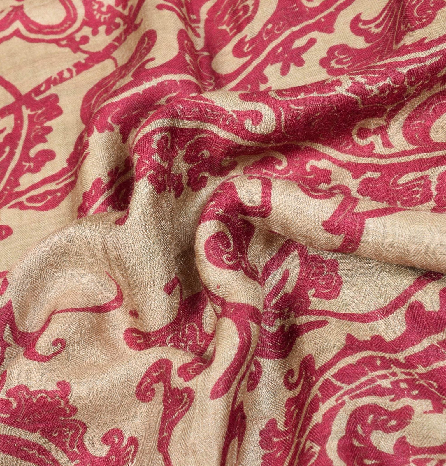 Sushila Vintage Pure Woolen Saree Abstract Print Brown Magenta Soft Sari Fabric