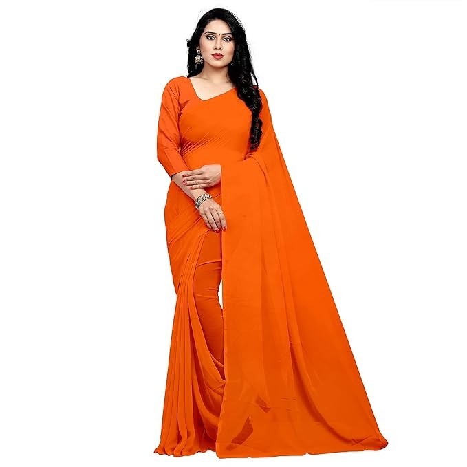 Sidhidata Women’s Georgette Saree With Unstitched Blouse Piece Dark Orange 1 Pcs