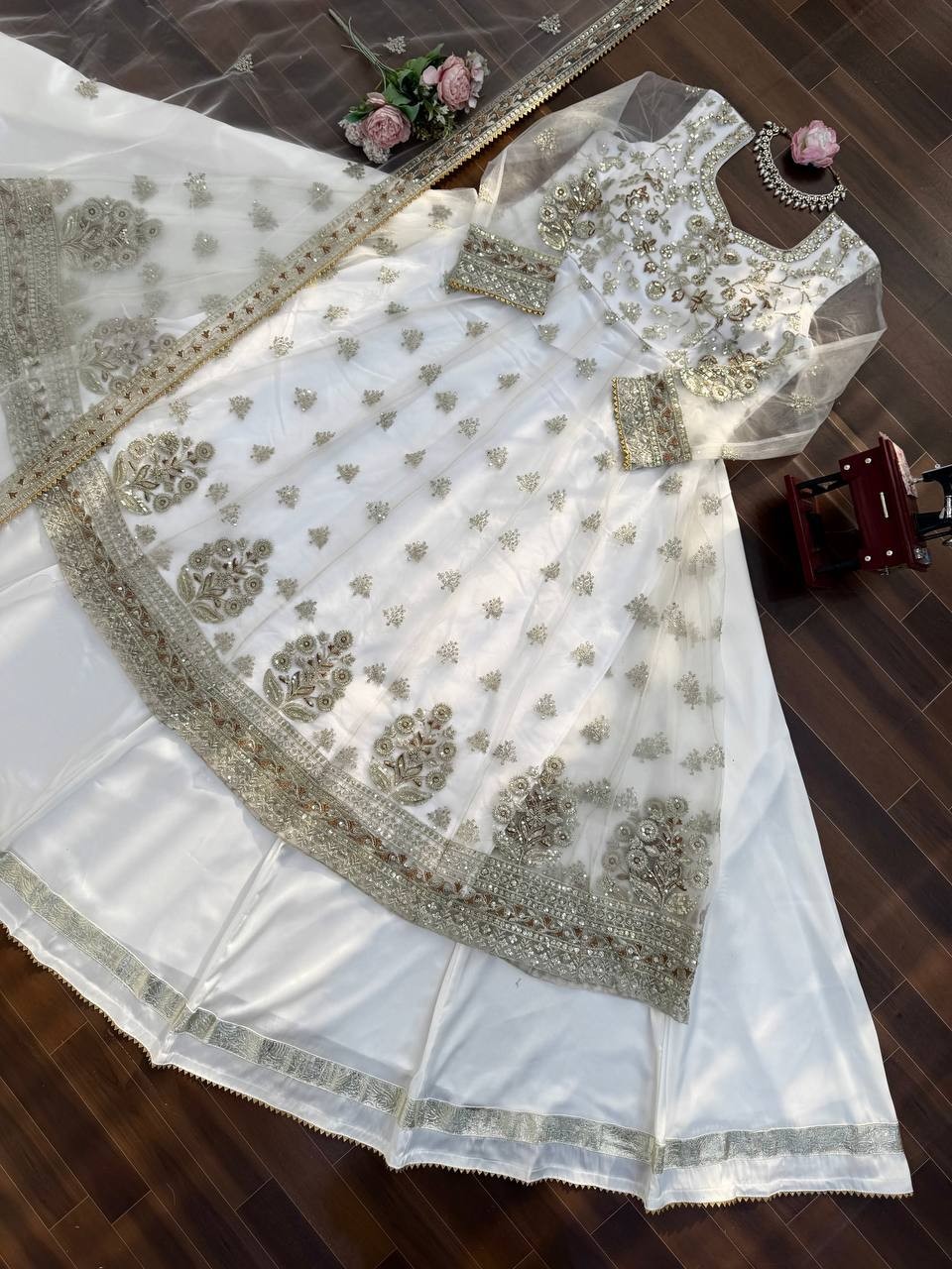 Latest New Soft Net White Top Lehenga With Dupatta For Indian Ethnic Wear