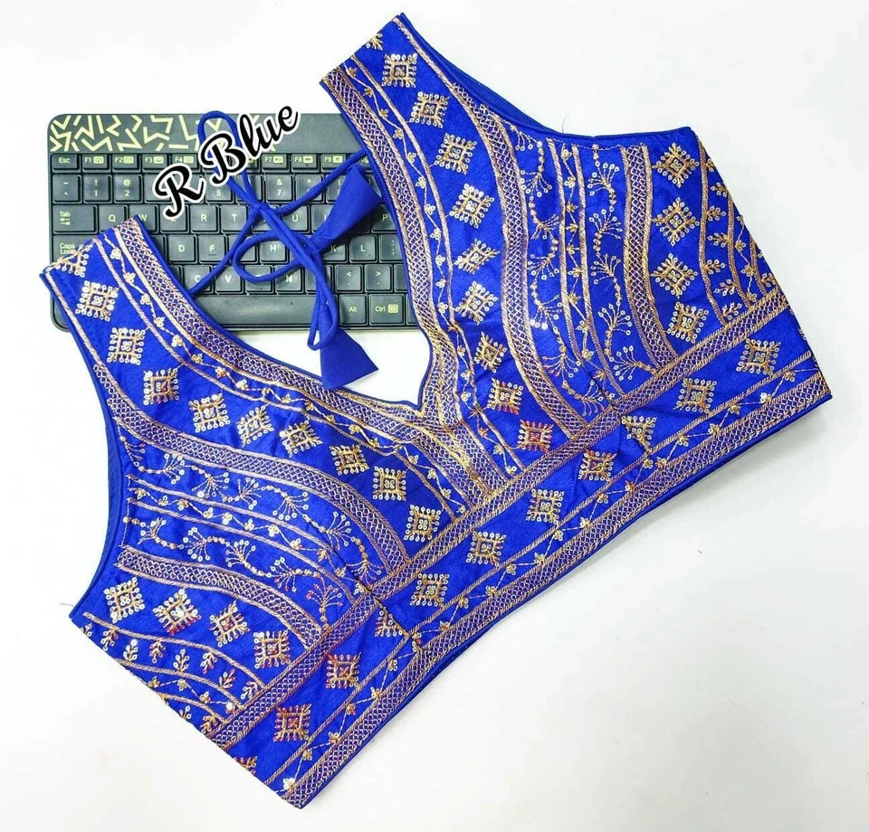 Indian Ready Made Stitched Saree Blouse Fentam Silk Sequence Embroidery Work F.S