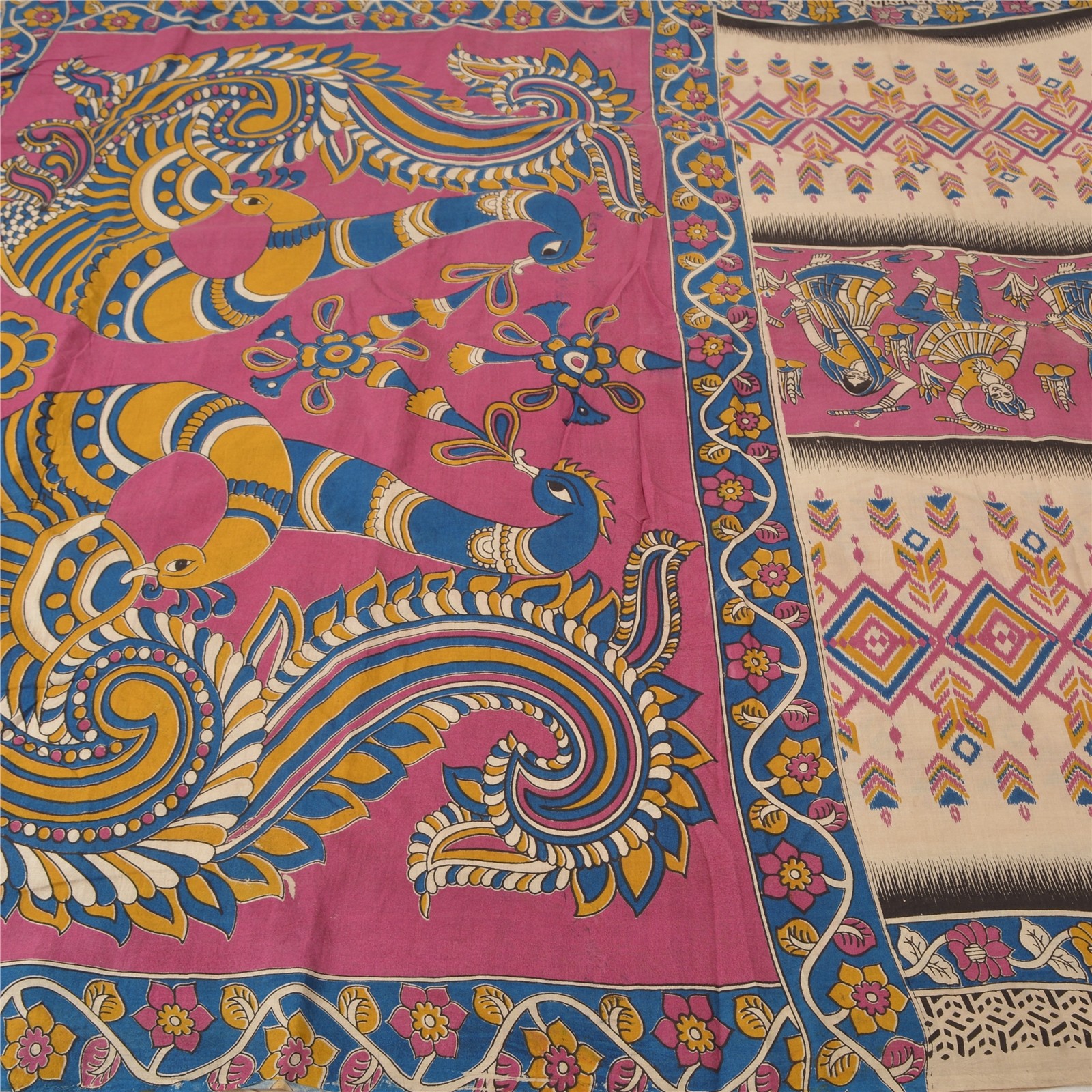 Sanskriti Vintage Pink Sarees 100% Pure Cotton Patachitra Printed Sari Fabric