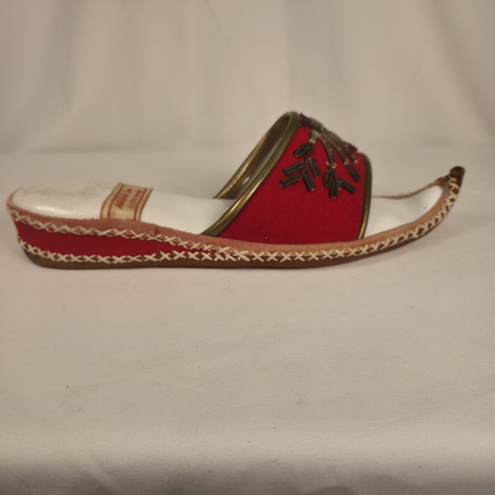 Vintage Turkish Aladdin Handmade Velvet Sequins Leather Slippers Women’s M