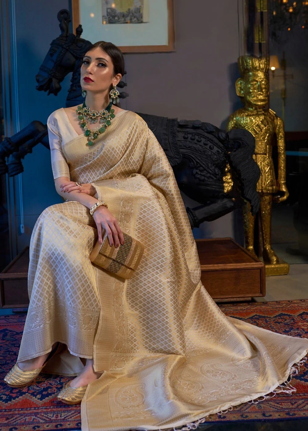 Women’s Woven Design Banarasi Style Soft Lichi Silk Saree With Blouse Piece Sari