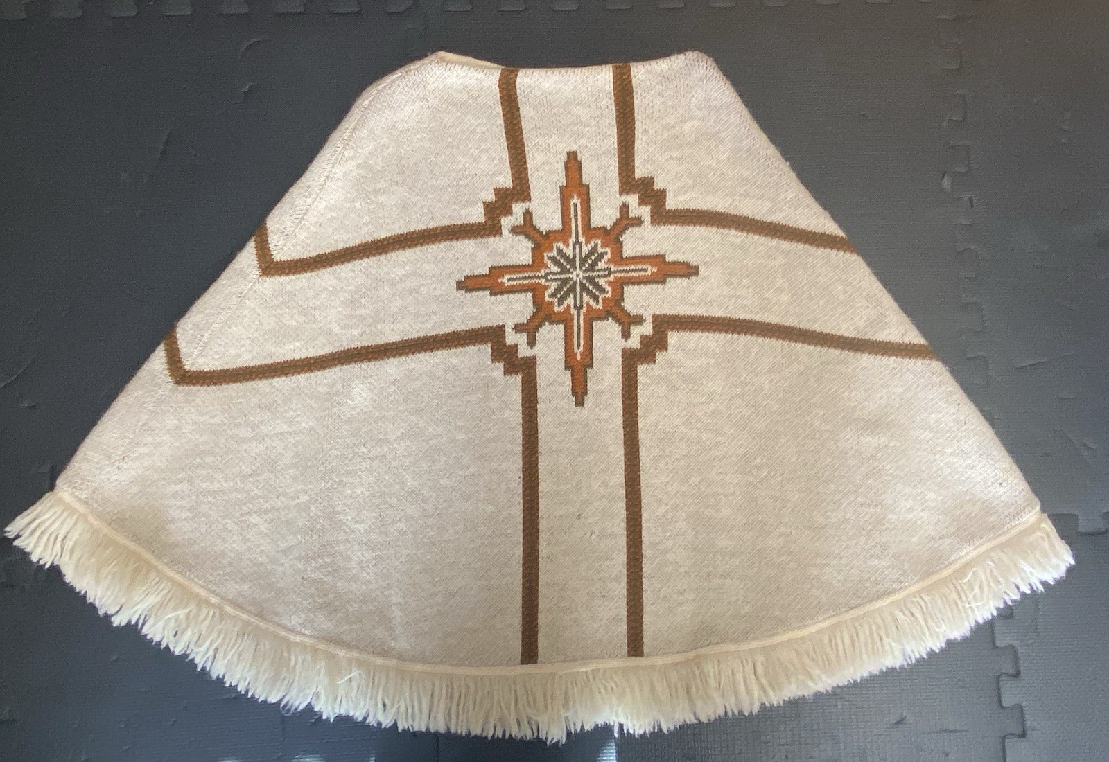 Vintage Janus Of Norway Fringed Walking Poncho 100% Wool Heavy Tribal Blanket
