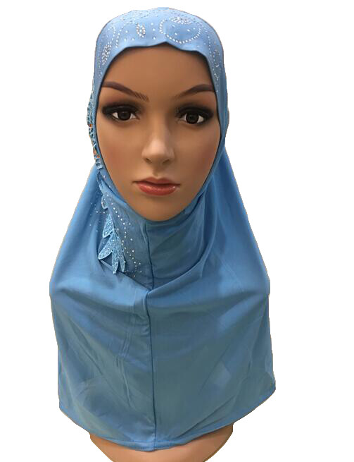 One Piece Muslim Women Hijab Flower Islam Hot Drilling Scarf Al Amira Headscarf