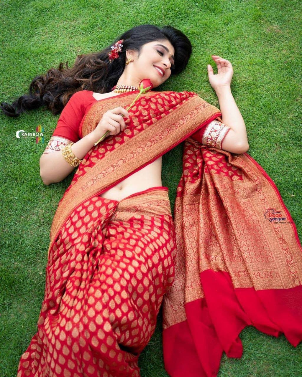 Bridal Red Lichi Silk Saree Indian Wedding Saree with Golden Jacquard Pallu
