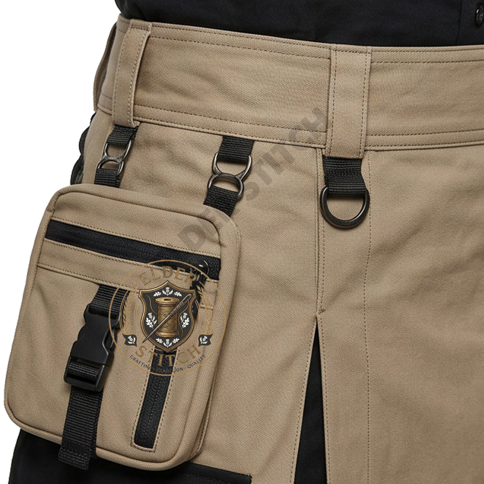 Men’s Utility Kilt Tan Black Cargo Cotton Tactical Hybrid Kilt for Festivals