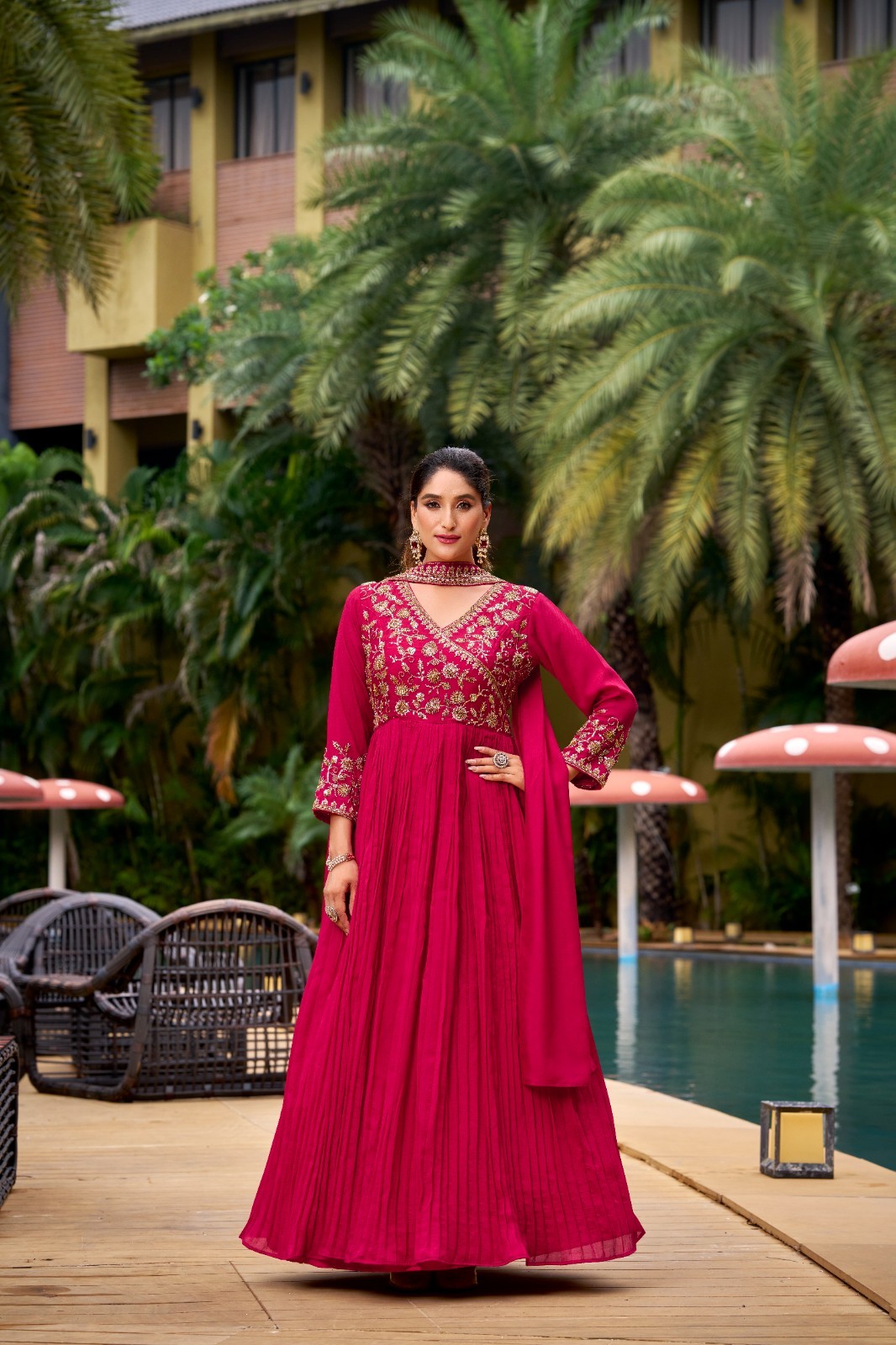 DESIGNER FLOOR-LENGTH ANARKALI GOWN – BEADS & SEQUENCE WORK
