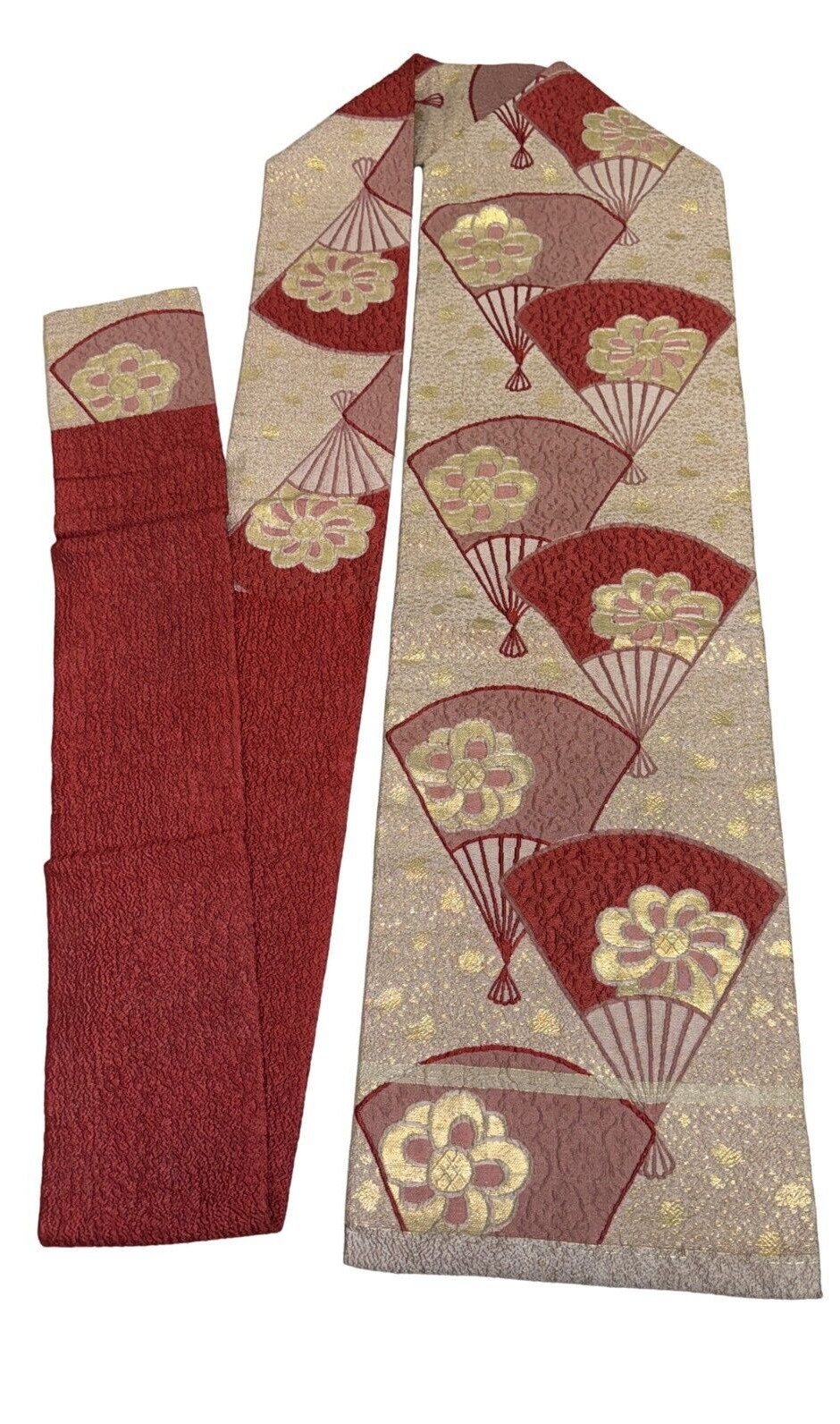 Japanese Vintage Kimono Nagoya Obi Silk Beige Embroidery expensive 135.4×11.8in