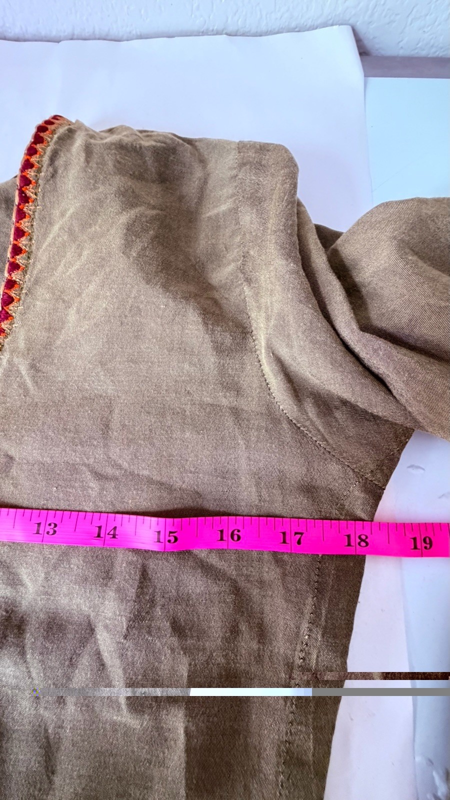 Unbranded Olive Green Tunic Dress Size Small Embroidered Indian Kurti Boho Top