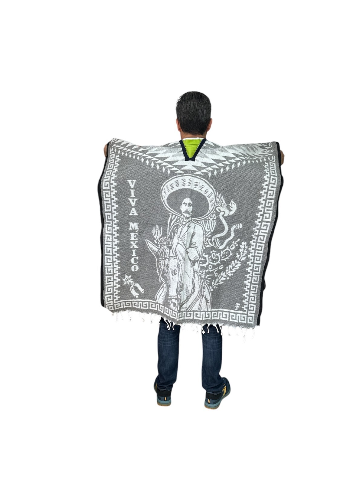 XXXL MEXICAN PONCHO , PANCHO VILLA , ONE SIZE , GABAN , LIGHT GRAY & WHITE