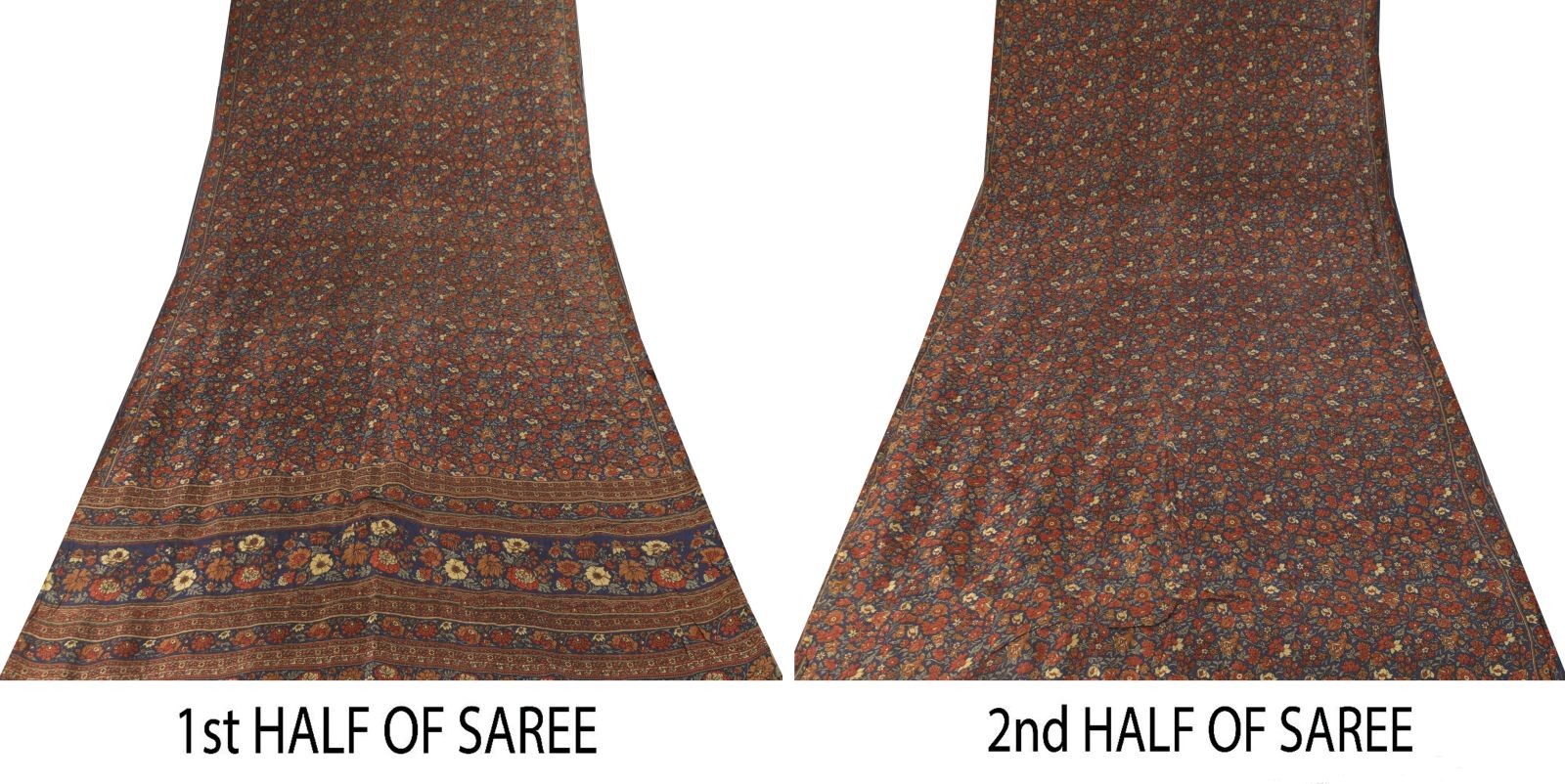 Sanskriti Vintage Soft Blue-Red Pure Silk Sari Floral Digital Print Saree 5.5Yd