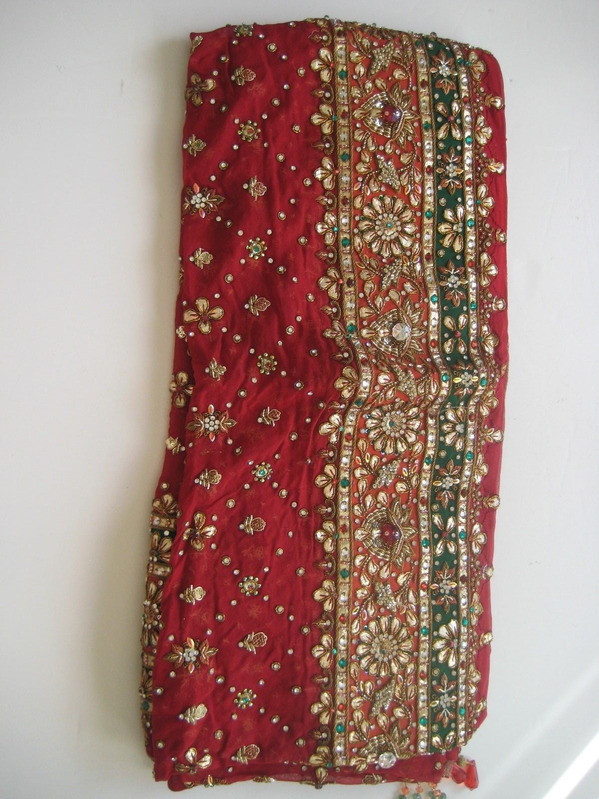 Chaniya Choli S/M Red/Green w/Embroidery-Gold/Rose Gold Beautiful 3 Pcs