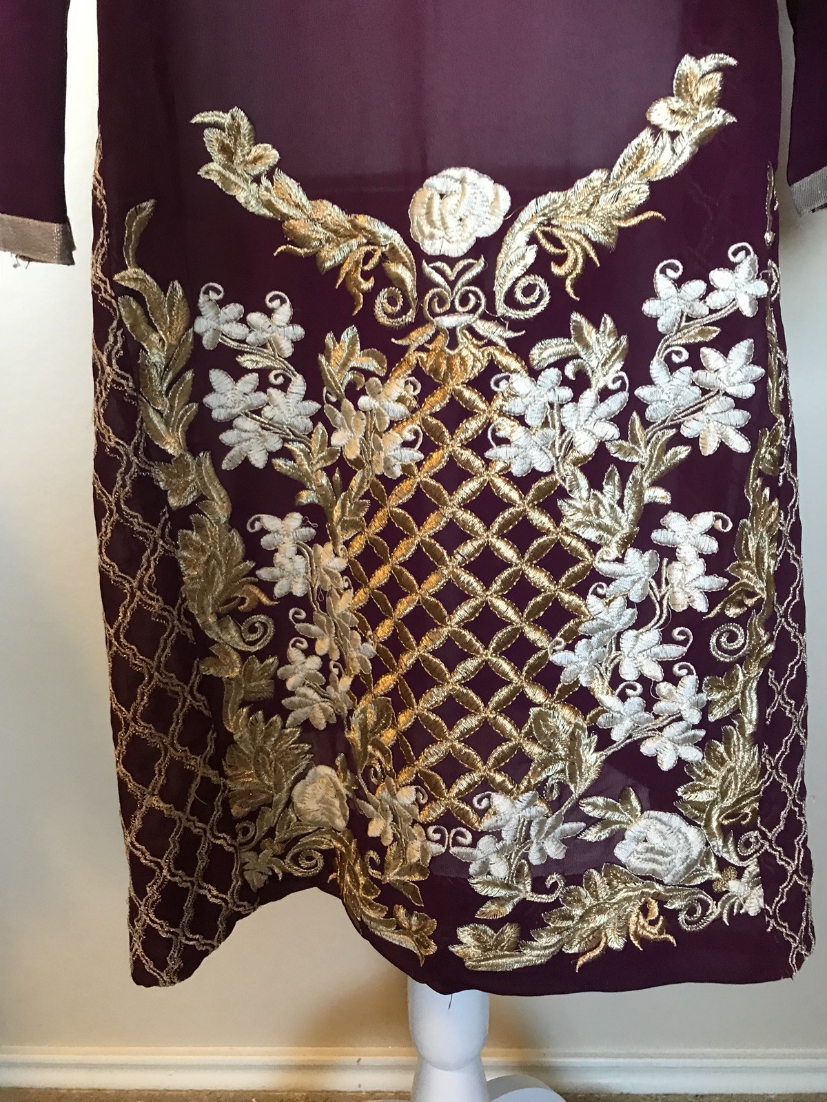 Women Formal Party Kurta Heavy Golden Embroidery Sz L Deep Mauve Color