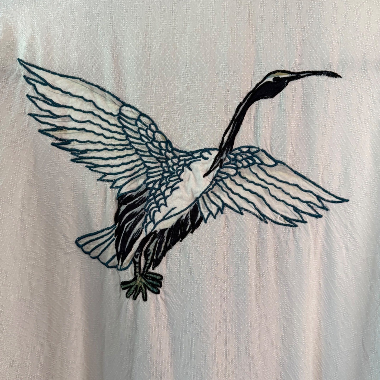 Vintage Globe Trotter Bali Rayon Kimono Jacket White Embroidered Crane Medium