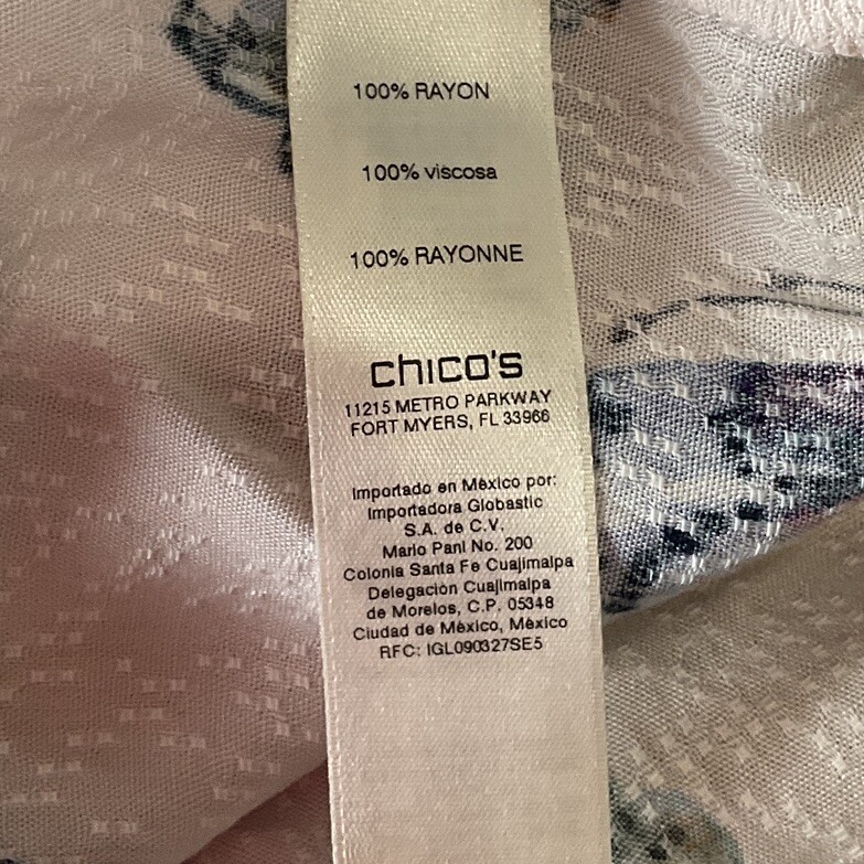 Chico’s Butterfly Rayon Blouse Flutter Sleeve Size M (Chico’s 1) Multicolored