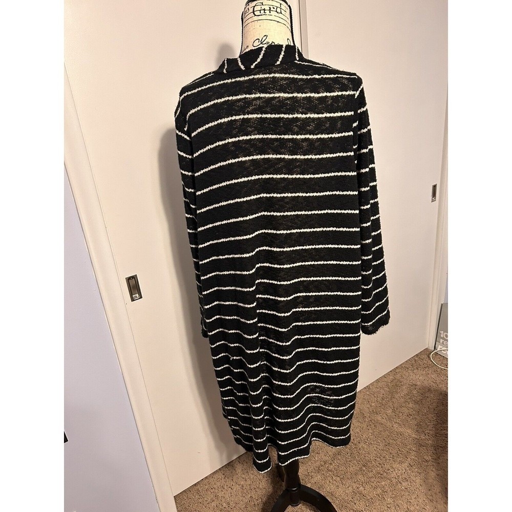 Lane Bryant Cardigan 14/16 Black White Striped Longline Duster Open Front