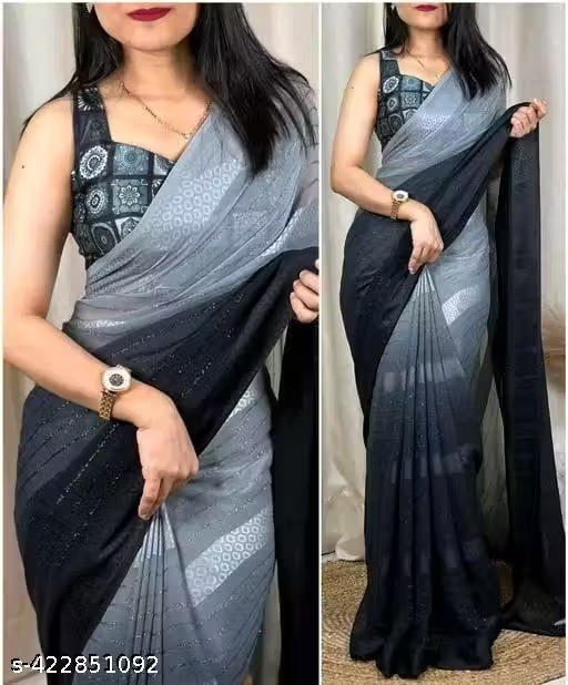 Georgette Jari Work Saree Printed With Unstitched Bloused Fashion Wedding Wear