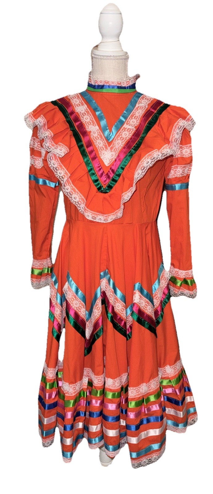 Mexican Traditional Jalisco Folklore Dress Tipico Ribons Orange Size M Mexico