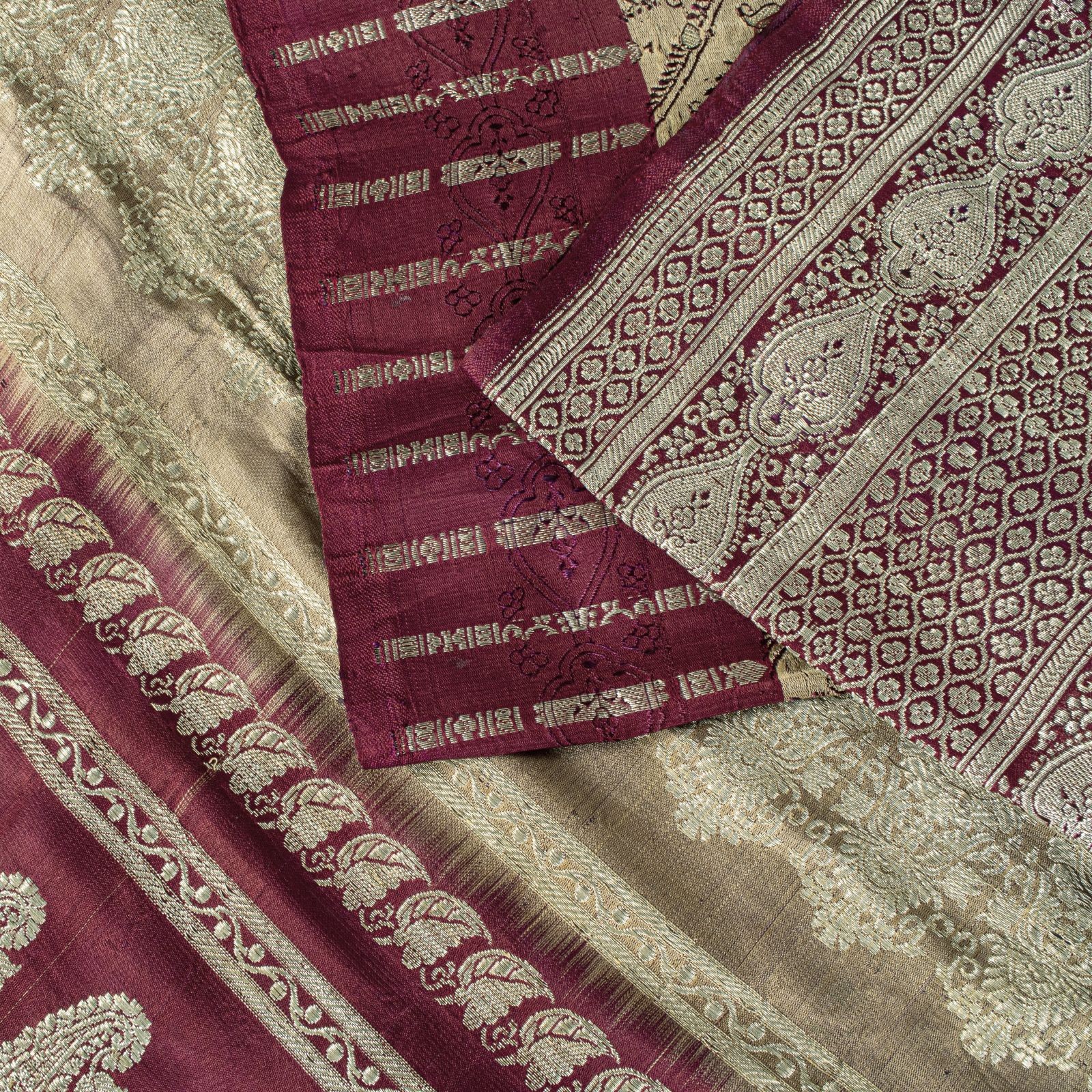 Sanskriti Vintage Cream Pure Satin Saree Banarasi Brocade Zari Hand-Woven Sari