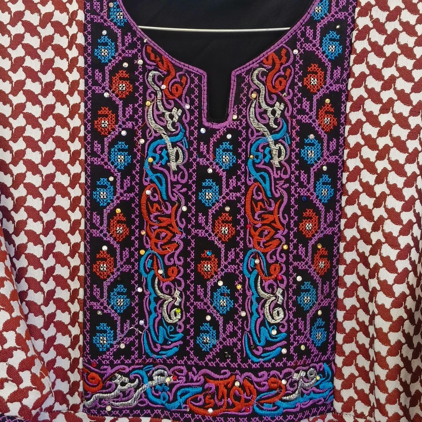 Modern Jordanian Palestinian Thobe dress Embroidery Tatreez Kaftan,red/white L