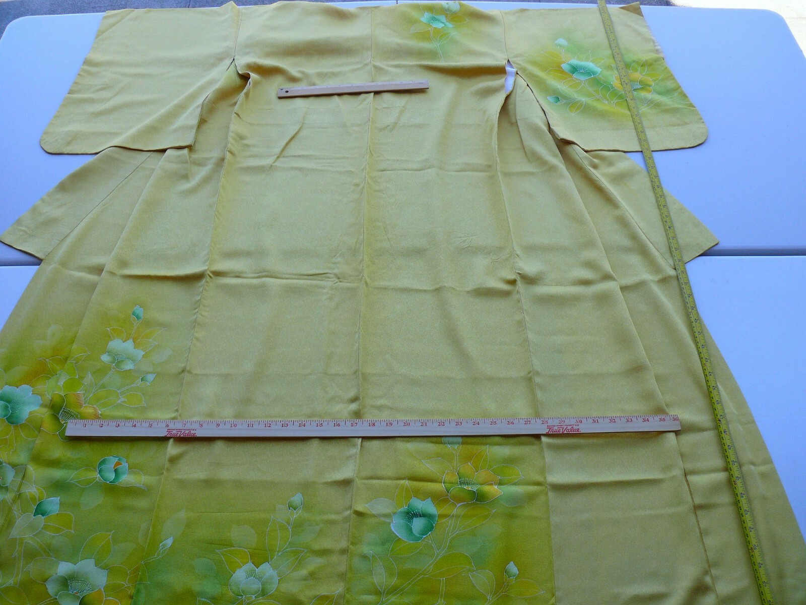 100% SILK WEDDING TSUKESAGE KIMONO:PURE GOLD! Embroidered Yellow Camellia@G33a