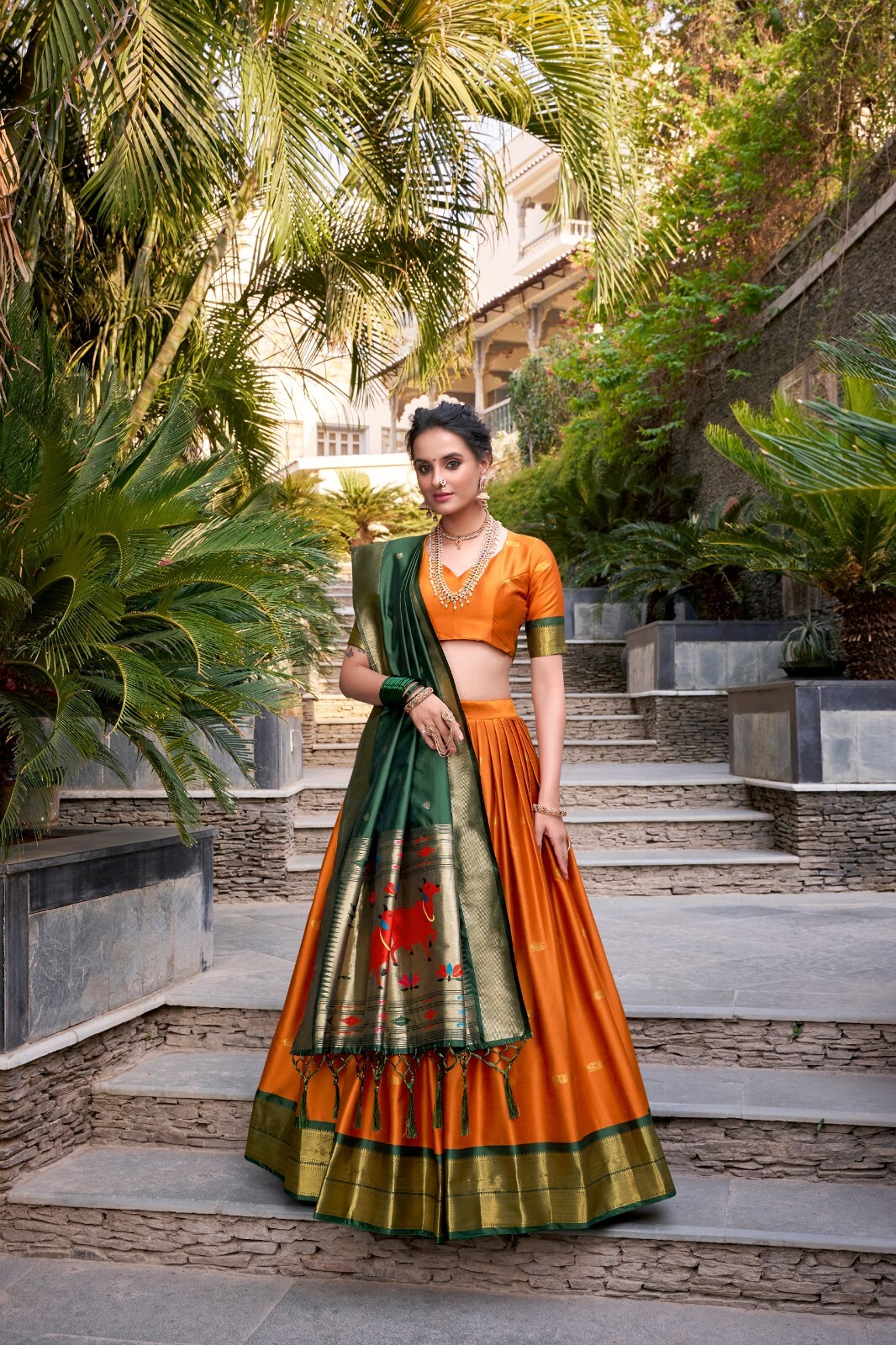 New Designer Jacquard Silk Orange Lehenga Choli With Dupatta For Wedding Wear