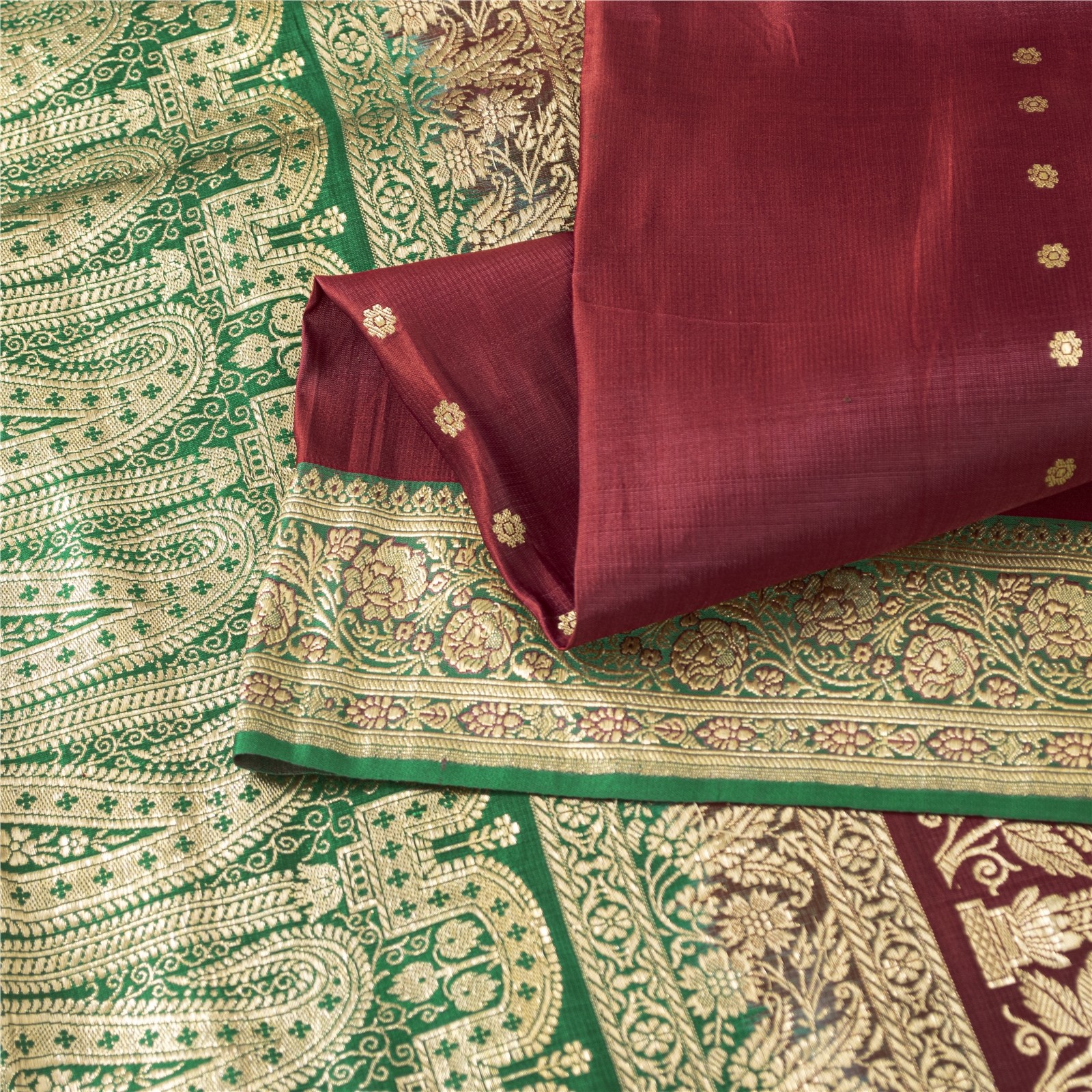 Sanskriti Vintage Red Sarees Pure Silk Zari Woven Brocade Banarasi 5+Yd Sari