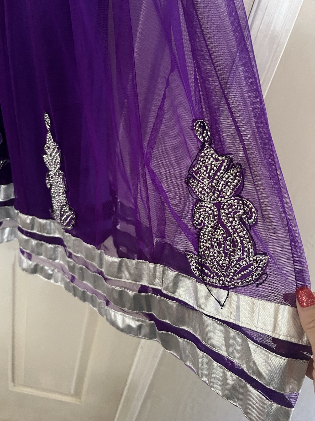 Handmade Custom Anarkali dress. Purple & Silver Embellished Size 11/12 India