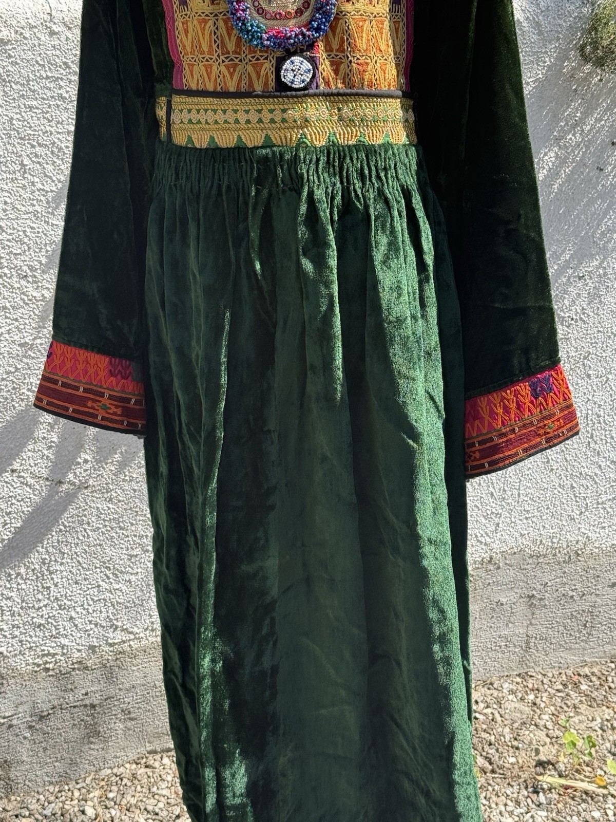 Vtg 1970s Afghani KUCHI Tribal VELVET Ceremonial MAXI DRESS Hand Embroidered SM