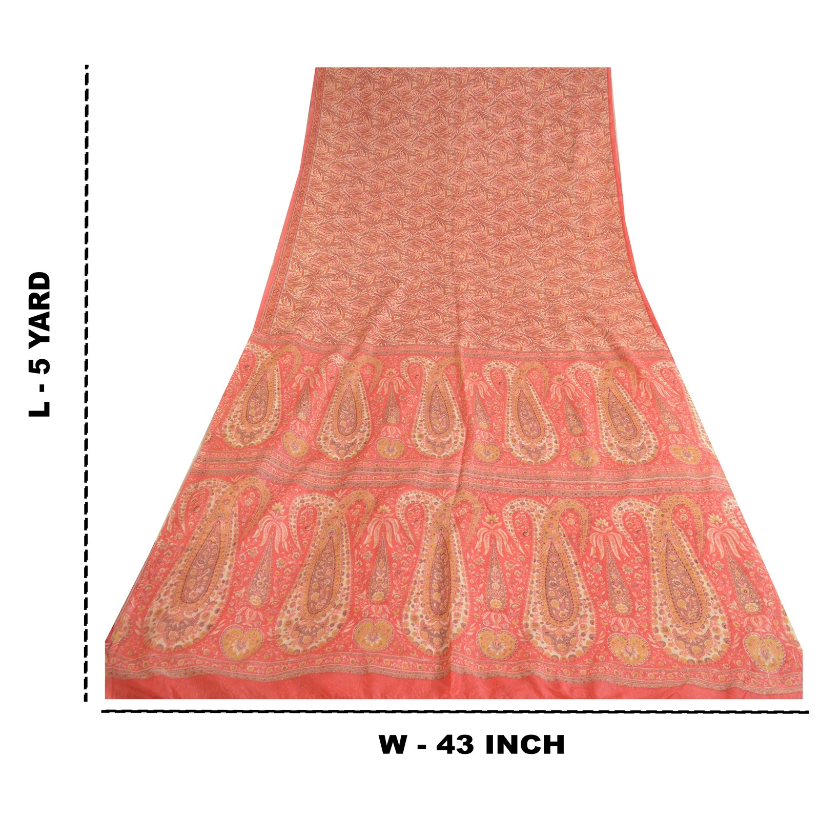 Sanskriti Vintage Saree Blush-Pink Art Silk Paisley Print Sari Fabric 5 Yard DIY