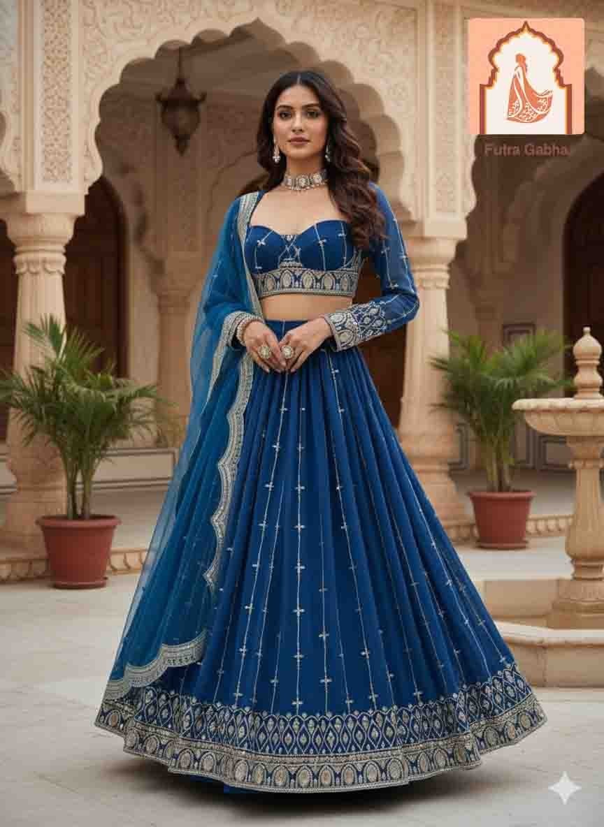 Blue Georgette Lehenga & Blouse Set with Sequence Work
